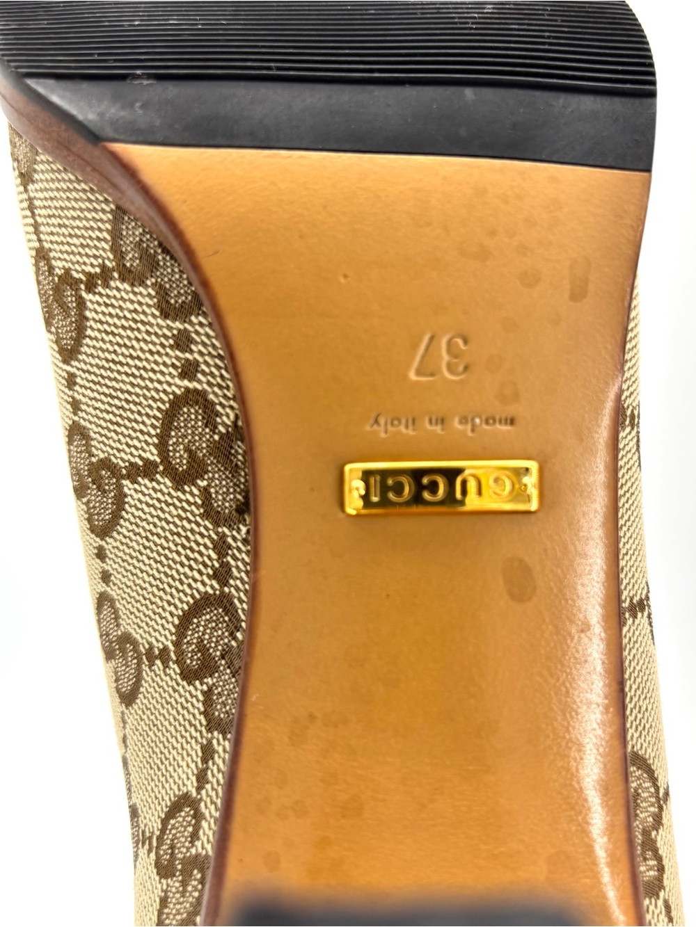 Gucci Lisa GG Monogram Knee High Pull On Heeled Boots 37 - Picture 8 of 8